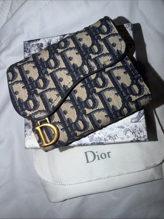 Dior Handbags - Dior canvas wallet - Navy & Beige with Gold D